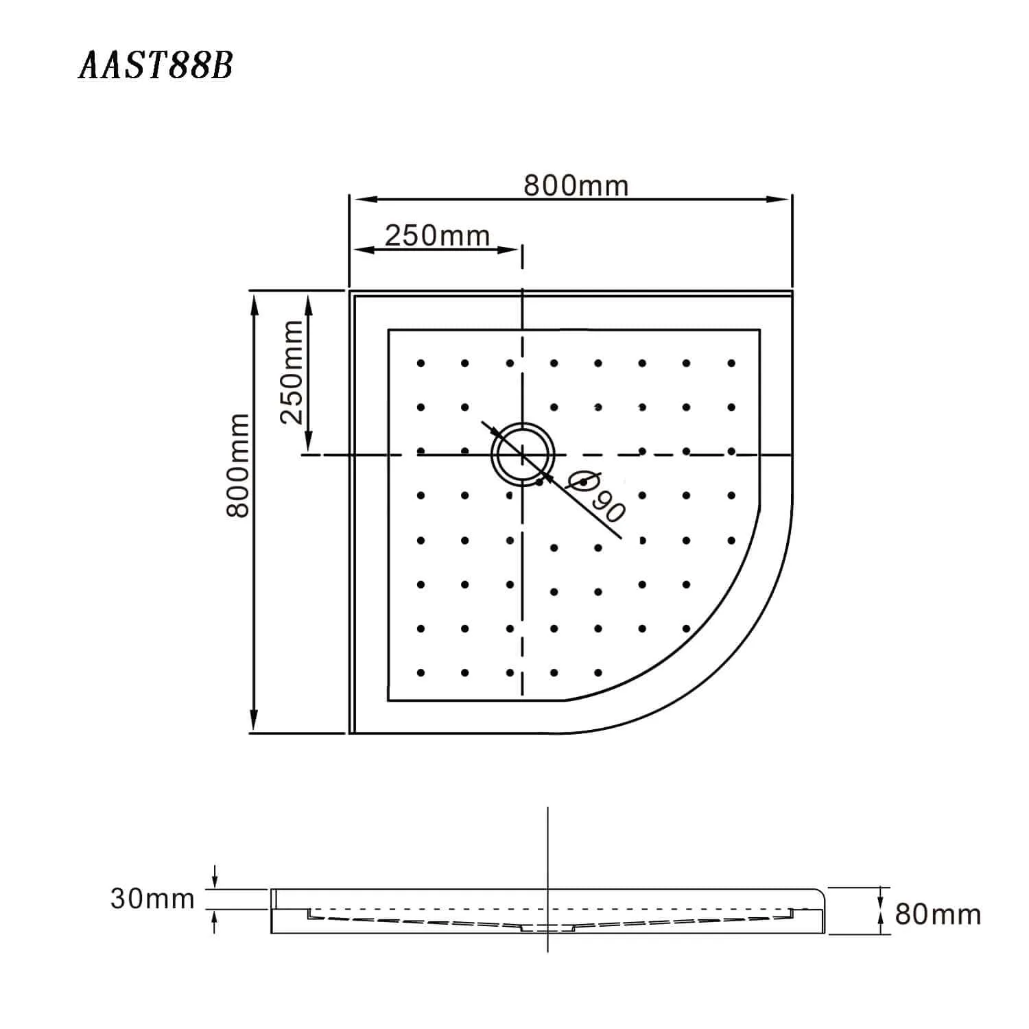 800x800mm Extra Strong Acrylic Fiberglass Curved Shower Base