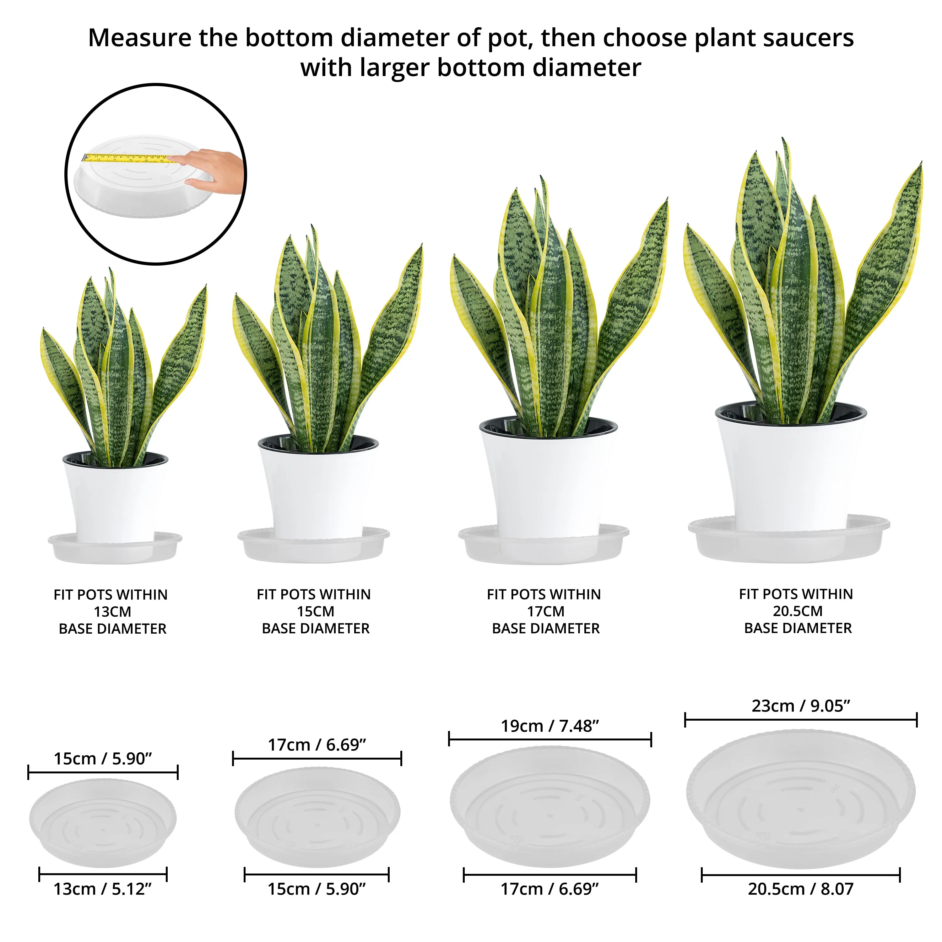 ABOUT SPACE Plant Pot Trays (16 Pack) Clear Reusable Plastic Plant Saucer Base Plates - Flower Pot Drip Tray for Indoor Outdoor Garden Orchids 5.5" 6" 7" 8" (4 Pcs Each Size)