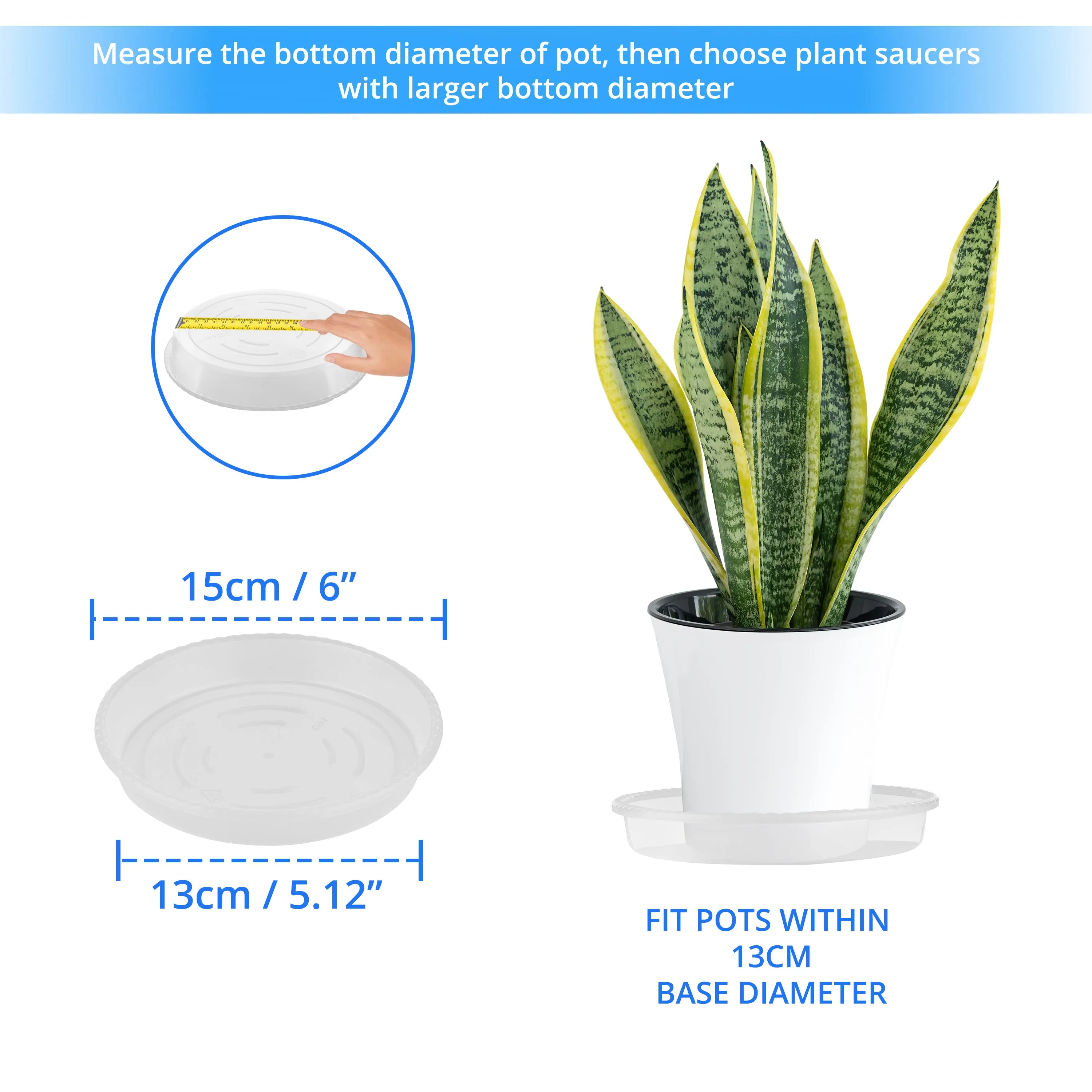 ABOUT SPACE Plant Pot Trays (16 Pack) Clear Reusable Plastic Plant Saucer Base Plates - Flower Pot Drip Tray for Indoor Outdoor Garden Orchids 5.5" 6" 7" 8" (4 Pcs Each Size)