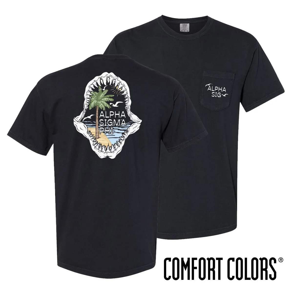 Alpha Sig Comfort Colors Shark Bite Black Short Sleeve Pocket Tee