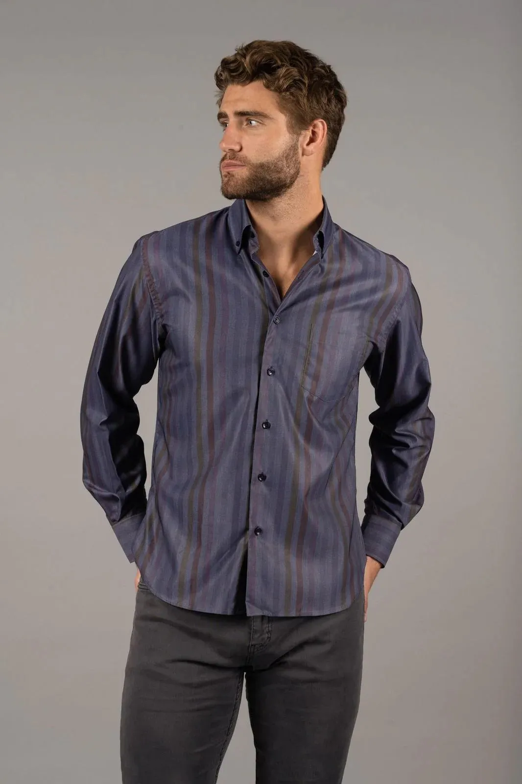 American Heritage Navy Striped Performance Stretch Shirt