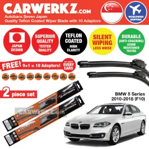 Autobacs Seven Japan Teflon Coated Flex Aerodynamic Wiper Blade with 10 Adaptors for BMW 5 Series 2010-2018 F10 (26" 18")