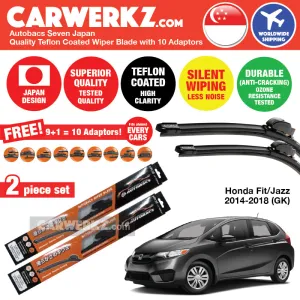 Autobacs Seven Japan Teflon Coated Flex Aerodynamic Wiper Blade with 10 Adaptors for Honda Fit / Jazz 2014-2018 (26" 14")