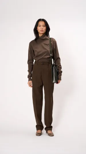 Belted Soft Tailored Pants in Kobicha Brown