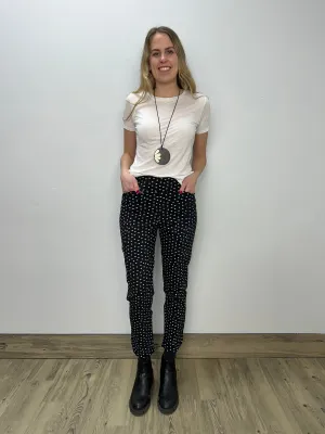 Black and White Dots Flat Front Full Length Pants