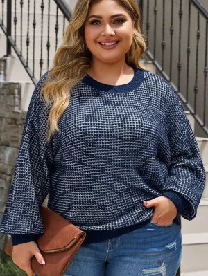 Blue Heathered Knit Plus Size Drop Shoulder Sweater