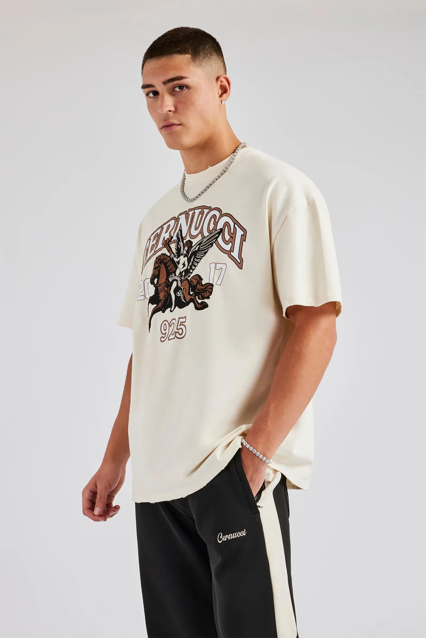 Cherub 925 Applique Graphic T-Shirt - Off White