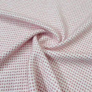 Classic Pink White Check Print Woollen Tweed Lycra Fabric