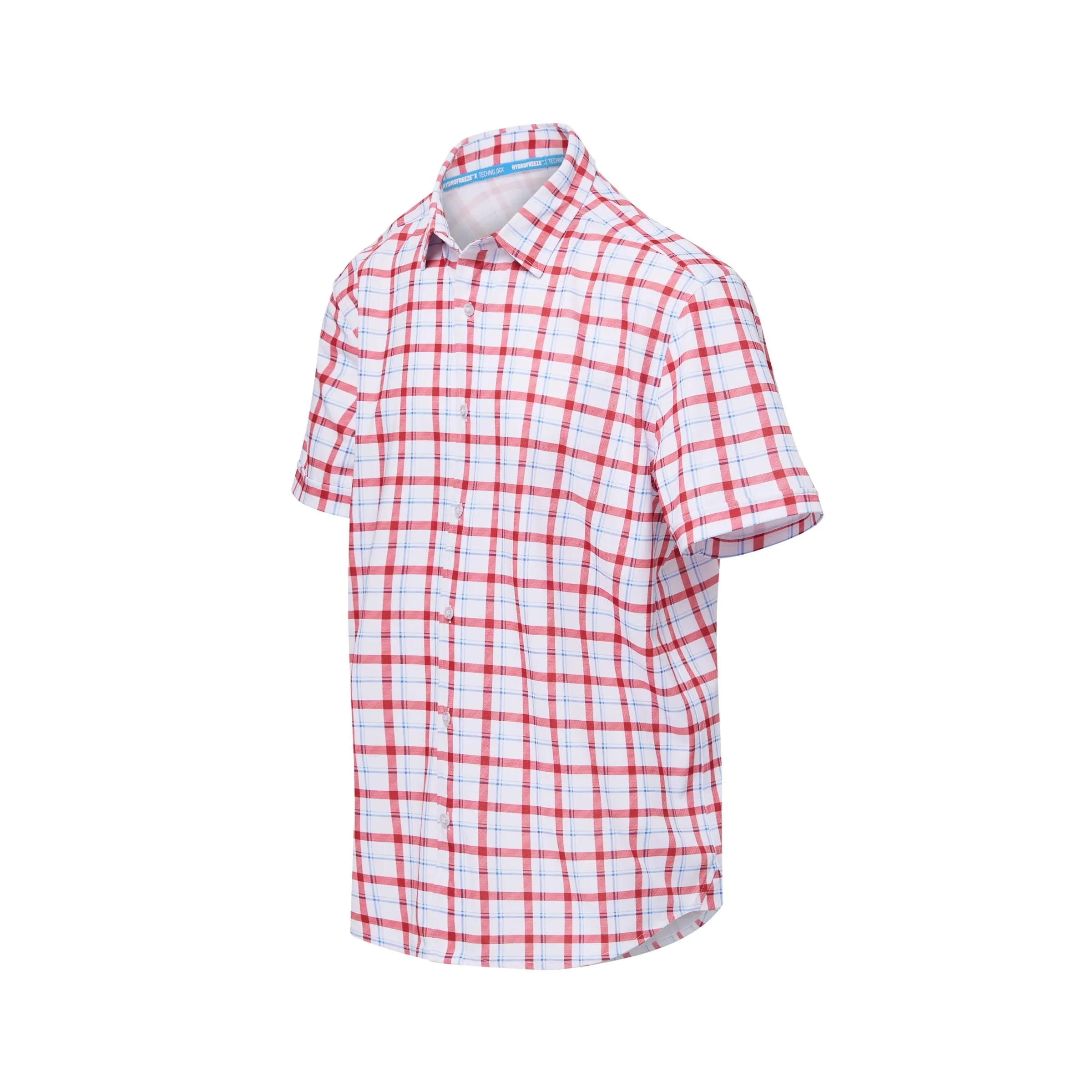 Cooling Magnetic Front Polo Short Sleeves in Red Plaid