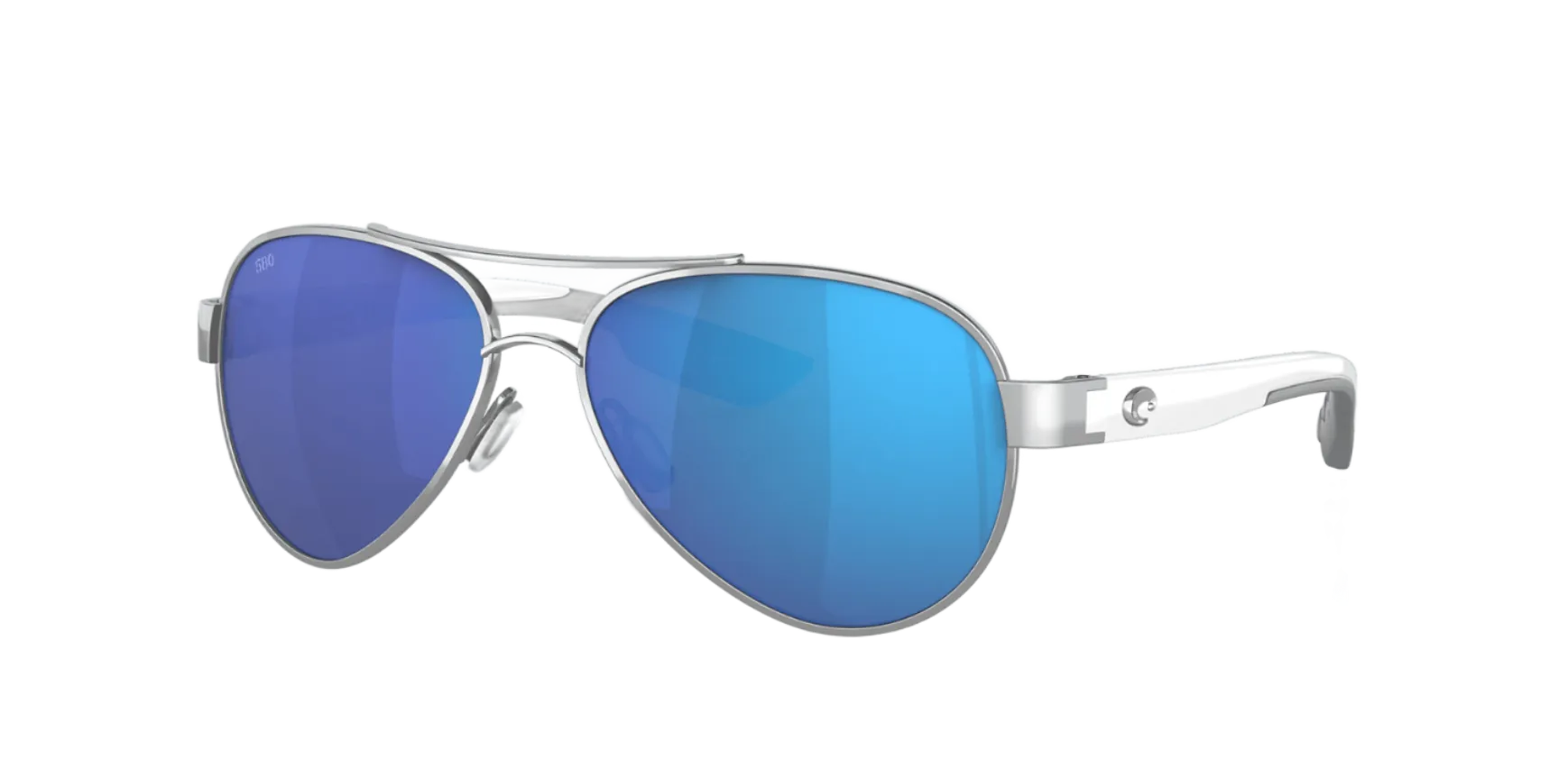 Costa Del Mar Loreto Palladium White Temples Frame/Blue Mirror Glass Lens Sunglasses