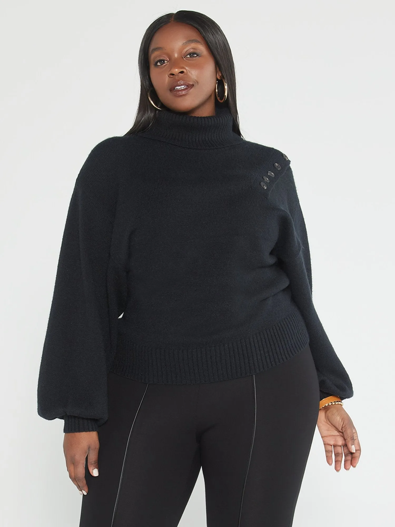 Fashion To Figure - Paulette Button Shoulder Detail Sweater