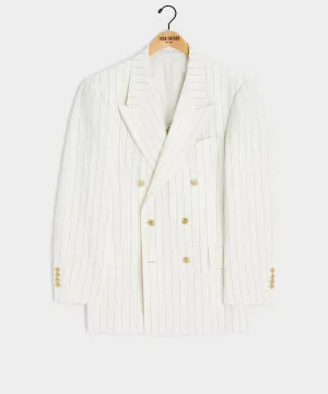 Italian Linen Wythe Jacket in White Pinstripe