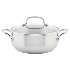 KitchenAid 3-Ply Base Stainless Steel Casserole with Lid, 4-Quart, Brushed Stainless Steel