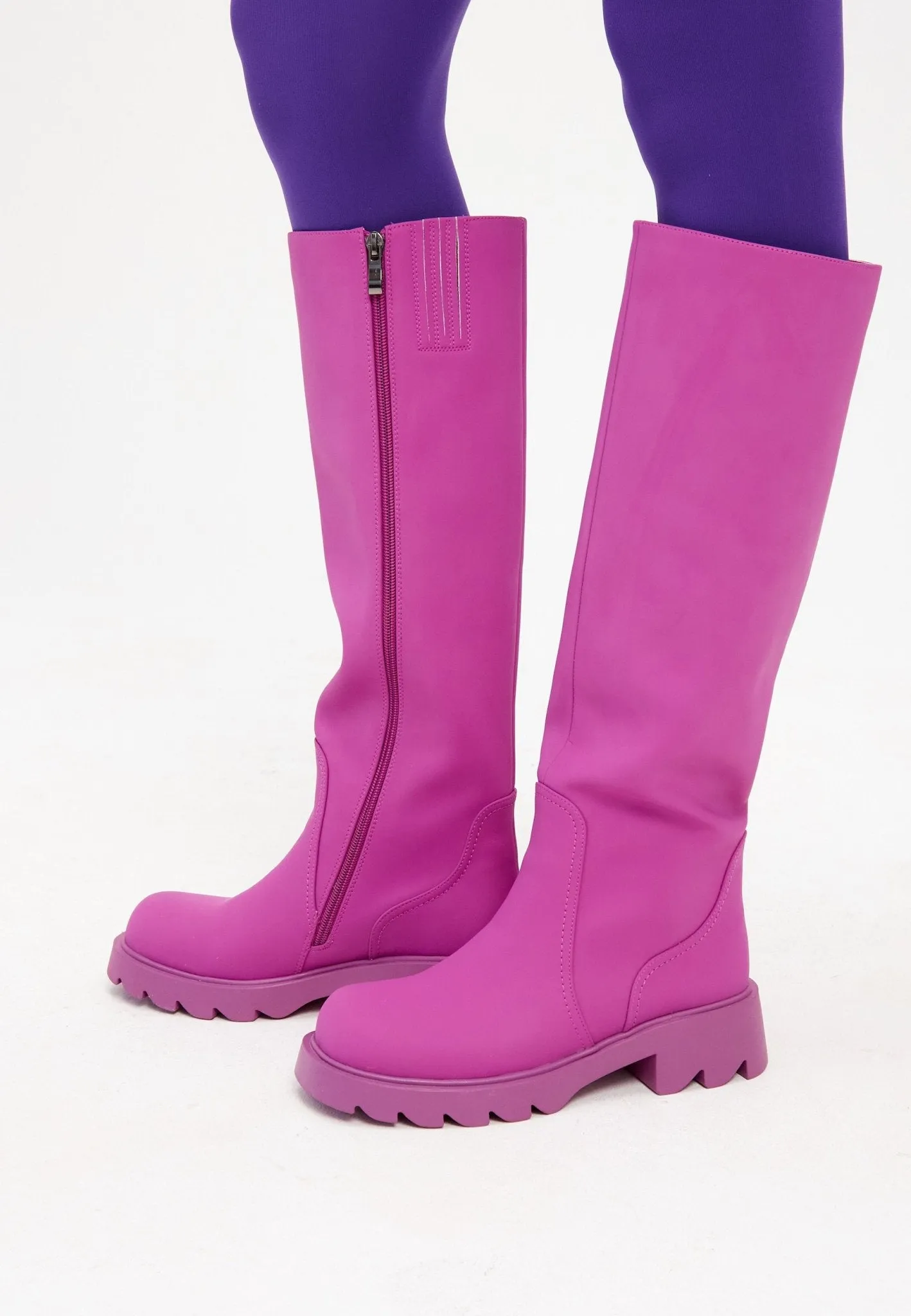 Knee-High Chunky Sole Boots - Pink