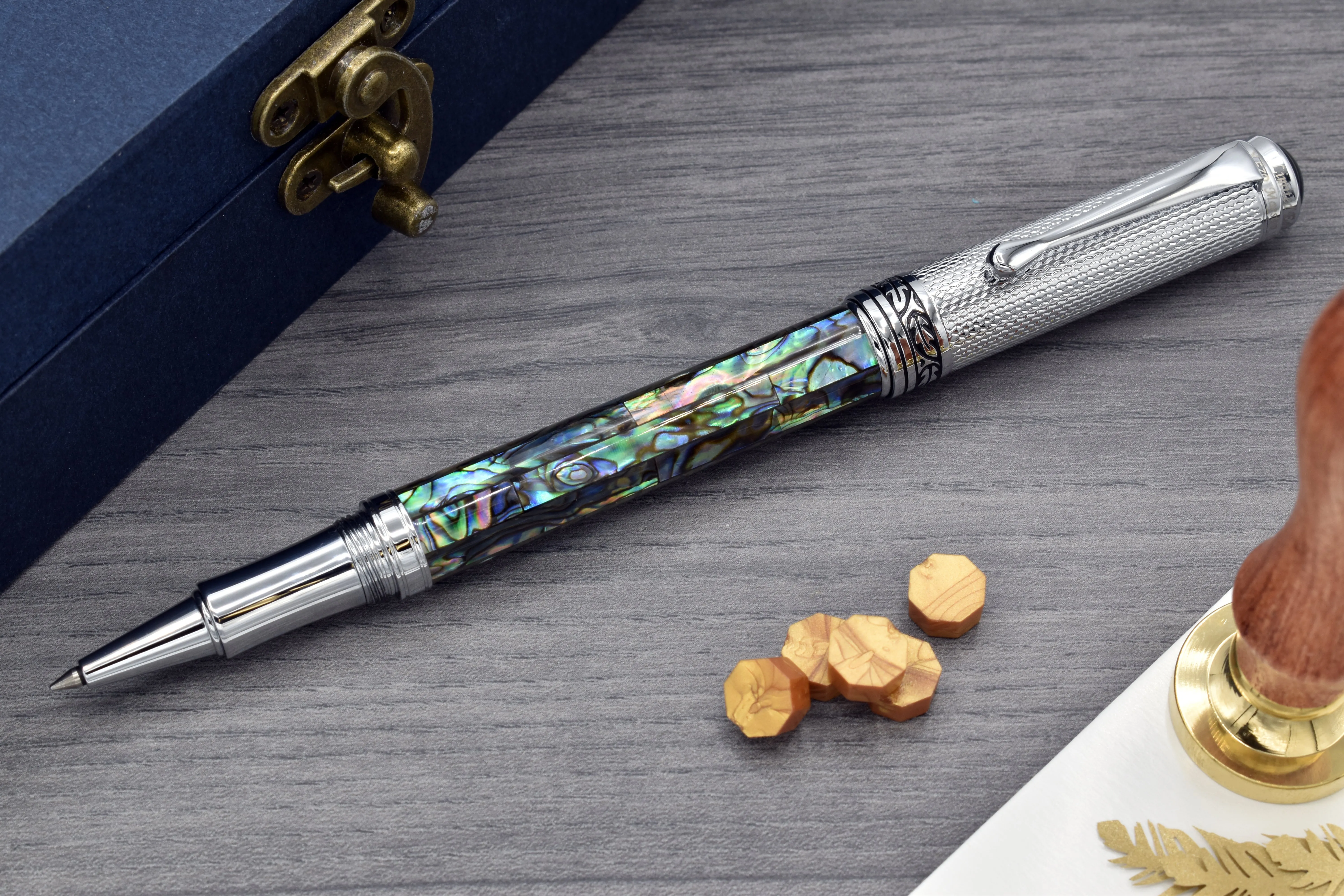 Maestro® Paua Abalone Sea Shell Rollerball Pen - Chrome Plated