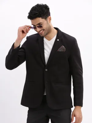 Men Solid Black Single Breasted Blazer