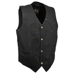 Milwaukee Leather DM1310 Men's Black Denim Classic Snap Front Biker Vest