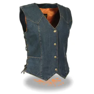 Milwaukee Performance Denim-MDL4001-Ladies Blue Side Lace 3 Snap Front Denim Vest