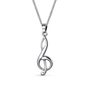 Musician Teacher Student Treble Clef Music Note Pendant Necklace Sterling Silver