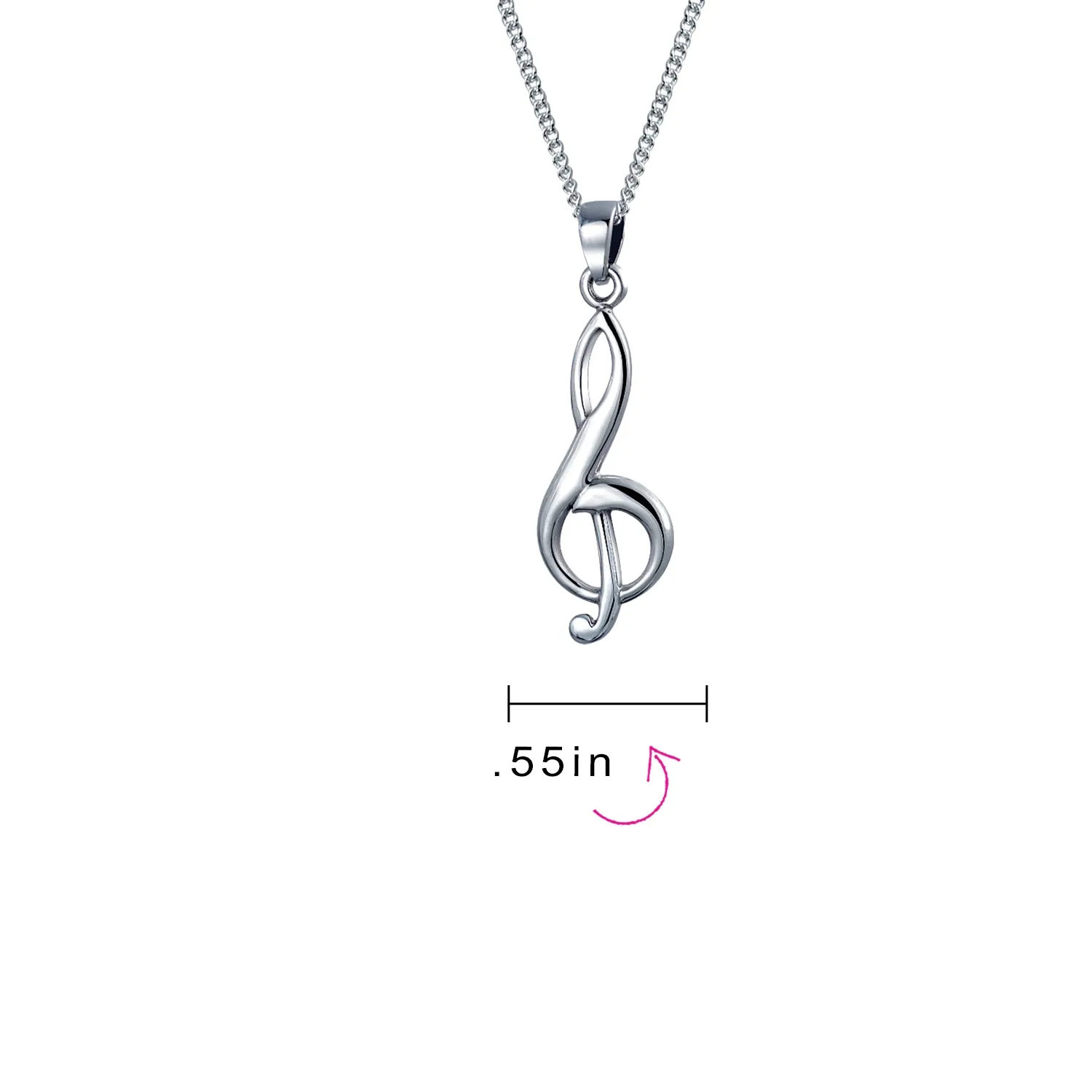 Musician Teacher Student Treble Clef Music Note Pendant Necklace Sterling Silver