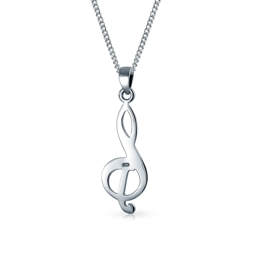 Musician Teacher Student Treble Clef Music Note Pendant Necklace Sterling Silver