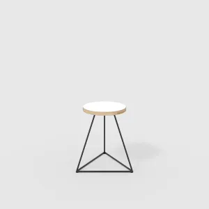 Plywood Stool with Black Prism Base - Formica White