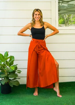 Rust Orange Palazzo Wrap Pants