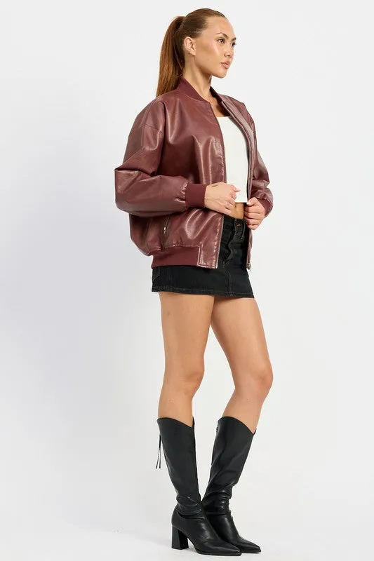 “Street smart” vintage leather bomber jacket