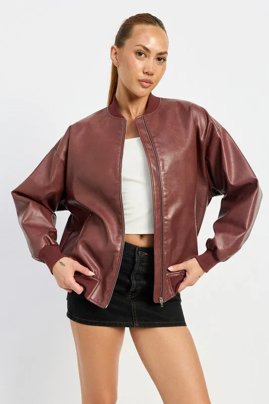 “Street smart” vintage leather bomber jacket