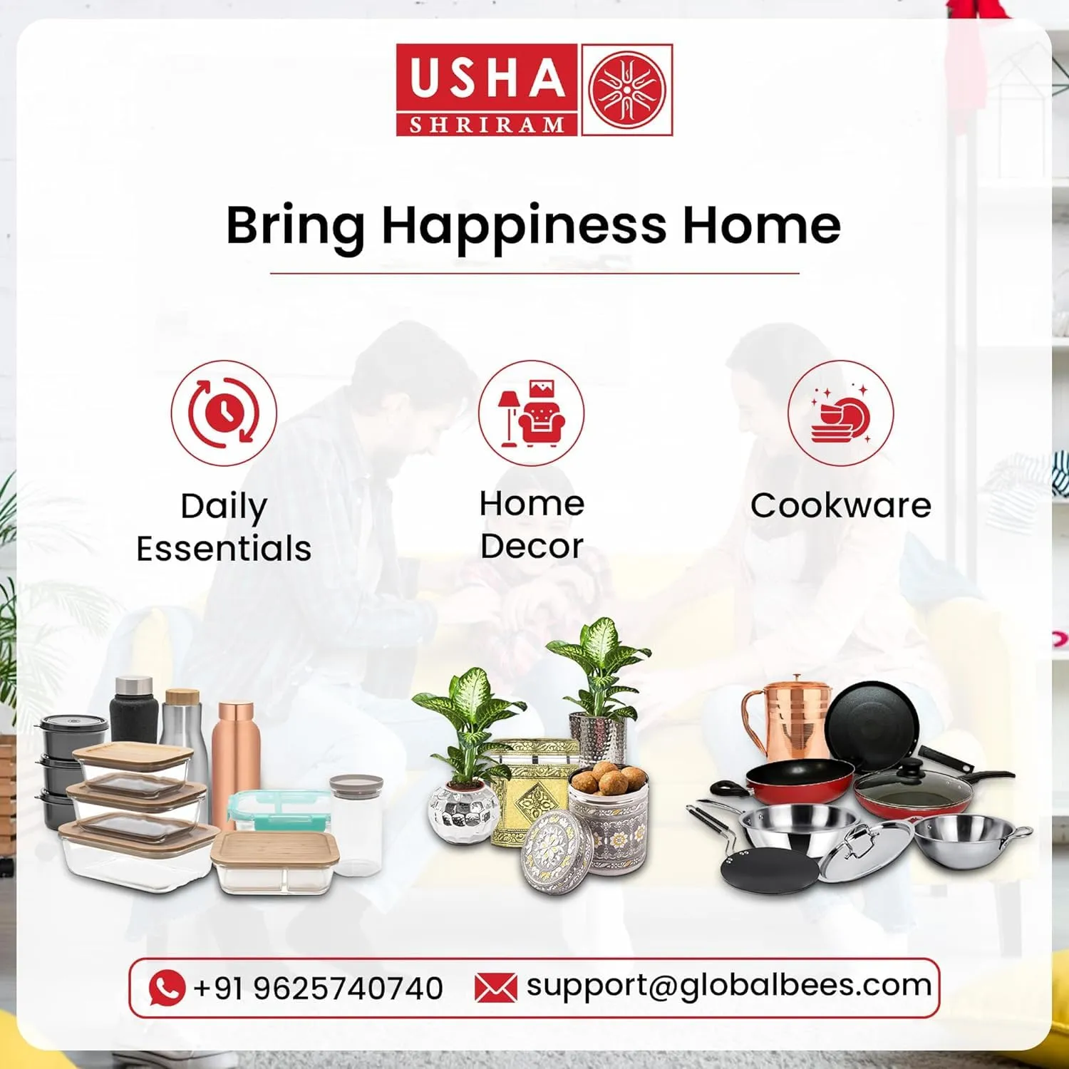 USHA SHRIRAM Grey Non-Stick Cookware Ensemble | 3L Handi with Lid, 18cm Frying Pan, 24cm Roti Tawa, 1L Sauce Pan, 26cm Roti Tawa | Easy Grip Handles|Non-Toxic & Lightweight | Pack of 5