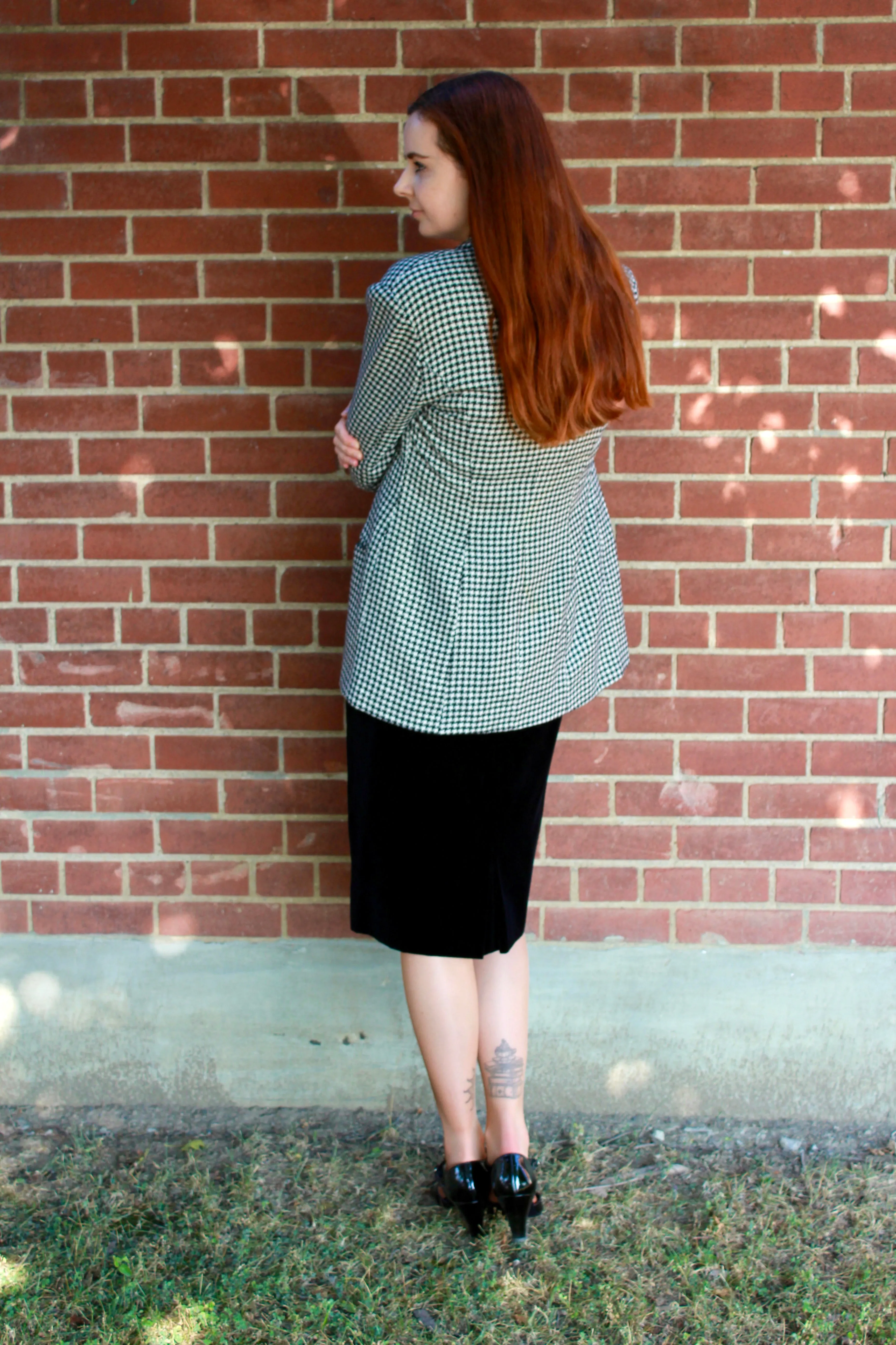 Vintage 1990s Black & White Houndstooth Jacket, B38