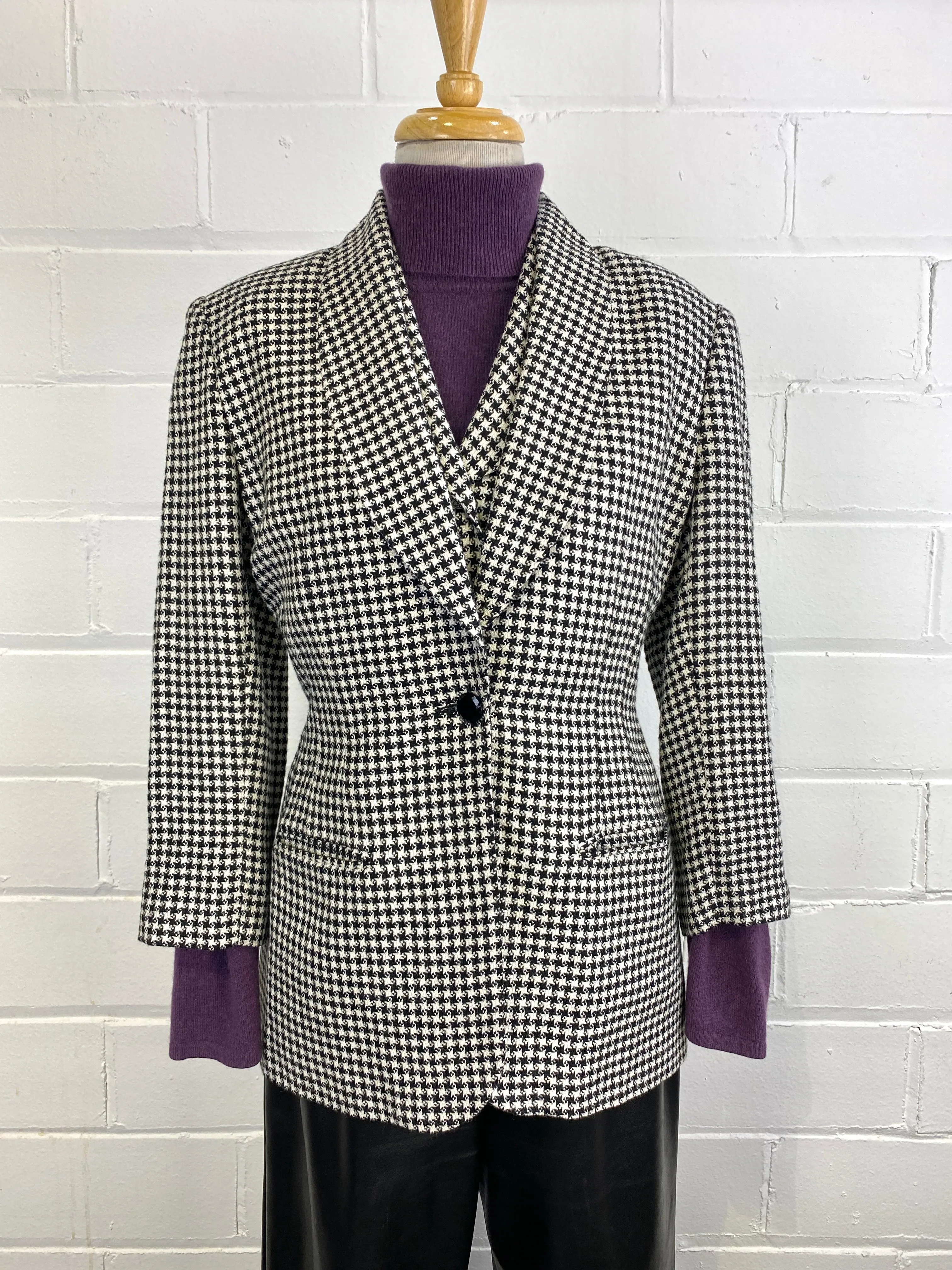 Vintage 1990s Black & White Houndstooth Jacket, B38