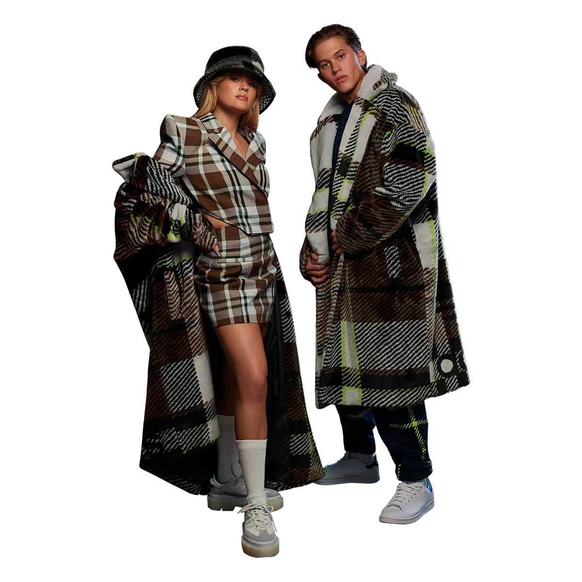 x Ivy Park LONG PLAID FAUX FUR JACKET